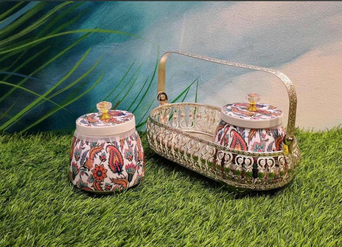German Silver Tray with Pichwai Jar